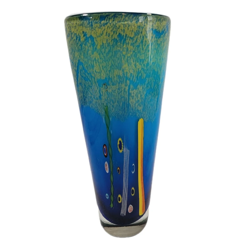 Dino Marten Attribute Blue Glass Venetian Millefiori Vase Gold Inclusion Vase